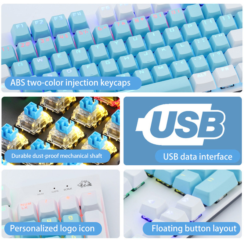 Herná mechanická klávesnica s káblom typu C, modrý červený spínač pre notebooky, punkové klávesnice s LED podsvietením, herná klávesnica