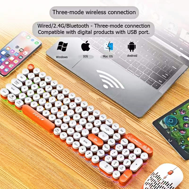 Tastatură Punk fără fir Silențioasă 88 102 taste Tastatură pentru Mac/Windows/Android/IOS Telefon Laptop Tabletă Tastatură LED Tastatură iluminată din spate