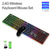 Set tastatură și mouse cu iluminare din spate RGB PC, laptop, tastatură pentru jocuri, tastatură fără zgomot pentru gamer, mouse optic cu LED reîncărcabil