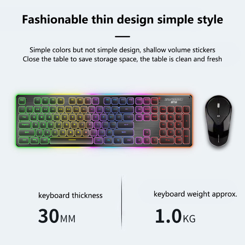 Set tastatură și mouse cu iluminare din spate RGB PC, laptop, tastatură pentru jocuri, tastatură fără zgomot pentru gamer, mouse optic cu LED reîncărcabil