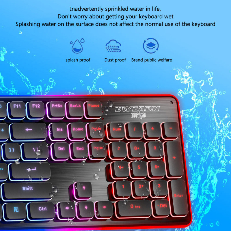 Set tastatură și mouse cu iluminare din spate RGB PC, laptop, tastatură pentru jocuri, tastatură fără zgomot pentru gamer, mouse optic cu LED reîncărcabil