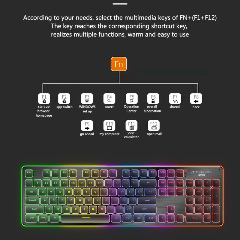 Set tastatură și mouse cu iluminare din spate RGB PC, laptop, tastatură pentru jocuri, tastatură fără zgomot pentru gamer, mouse optic cu LED reîncărcabil
