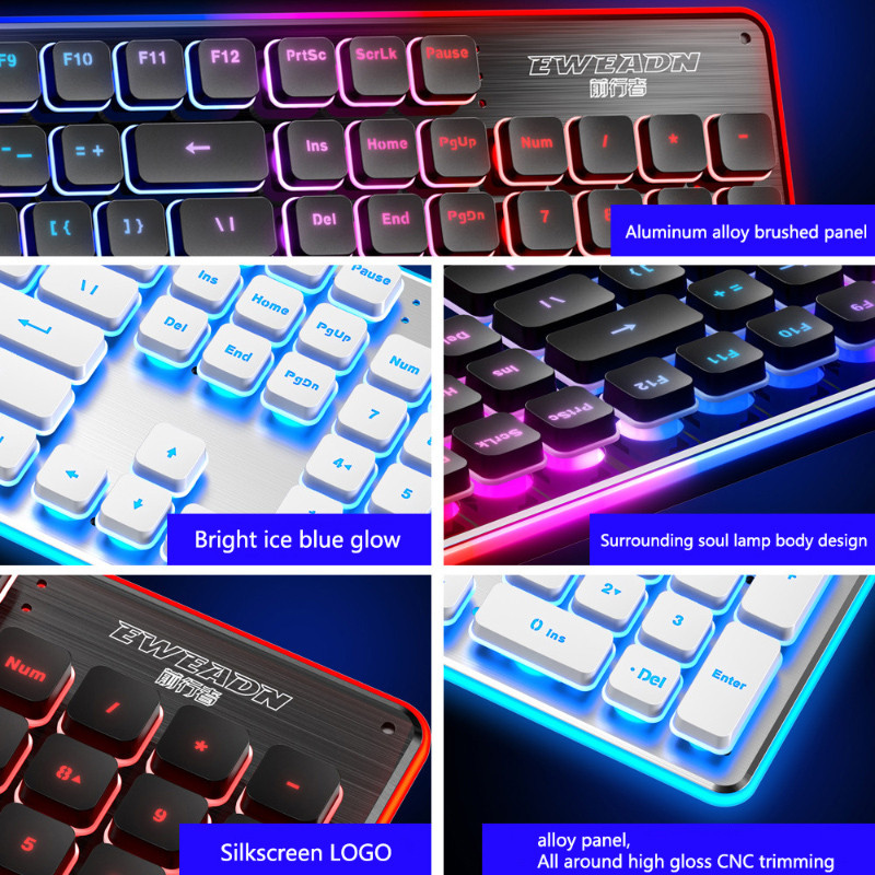 Set tastatură și mouse cu iluminare din spate RGB PC, laptop, tastatură pentru jocuri, tastatură fără zgomot pentru gamer, mouse optic cu LED reîncărcabil