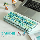 Vintage ümmargune klahvistikuga klaviatuur Punane sinine lüliti 3 mudel juhtmevaba/2,4g/juhtmega klaviatuurid Sülearvuti mehaaniline laetav klaviatuur