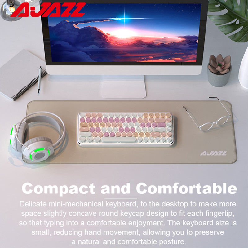 Vintage ümmargune klahvistikuga klaviatuur Punane sinine lüliti 3 mudel juhtmevaba/2,4g/juhtmega klaviatuurid Sülearvuti mehaaniline laetav klaviatuur