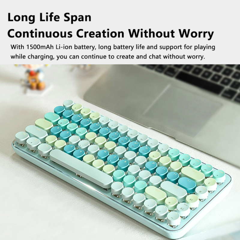 Vintage ümmargune klahvistikuga klaviatuur Punane sinine lüliti 3 mudel juhtmevaba/2,4g/juhtmega klaviatuurid Sülearvuti mehaaniline laetav klaviatuur