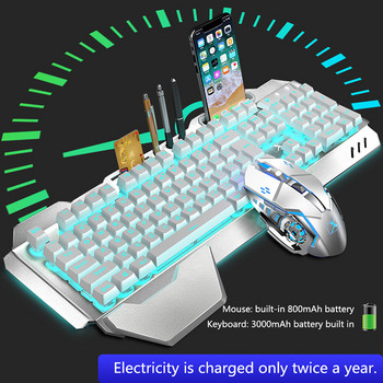 Геймърска безжична клавиатура Комплект мишка за лаптоп PC Акумулаторна клавиатура RGB подсветка 2400dpi Мишка Геймър Економични клавиатури LED