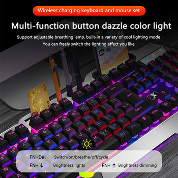 Геймърска безжична клавиатура Комплект мишка за лаптоп PC Акумулаторна клавиатура RGB подсветка 2400dpi Мишка Геймър Економични клавиатури LED