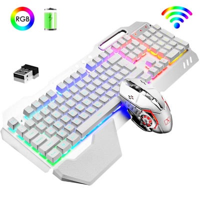 Mängu juhtmevaba klaviatuuri hiirekomplekt sülearvutile Laetav RGB-klaviatuur Taustavalgustusega 2400 dpi hiir Mängija Egonoomilised klaviatuurid LED