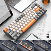 68 taustiņu bezvadu tastatūra datoram klēpjdatoram 2.4G uztvērēja tastatūra spēlēm Bluetooth sarkanais slēdzis Īsta mehāniskā tastatūra operētājsistēmai Windows