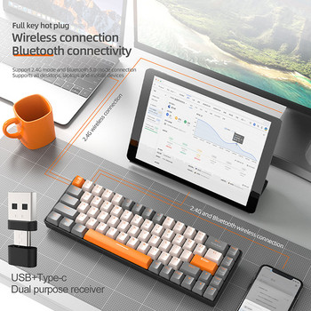 68 клавиша безжична клавиатура за компютър лаптоп 2.4G приемник клавиатура гейминг Bluetooth червен превключвател реална механична клавиатура за Windows