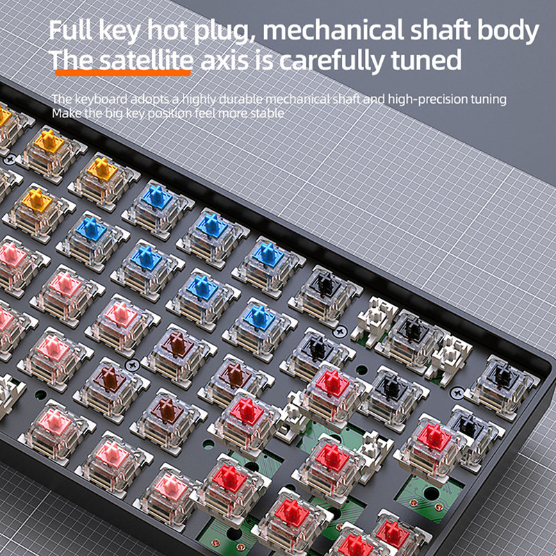 68 taustiņu bezvadu tastatūra datoram klēpjdatoram 2.4G uztvērēja tastatūra spēlēm Bluetooth sarkanais slēdzis Īsta mehāniskā tastatūra operētājsistēmai Windows