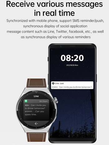 За телефон Huawei Xiaomi GT3 Pro Smart Watch Men Android 2022 Bluetooth Call IP68 Водоустойчив Smartwatch Smart Watch за Samsung