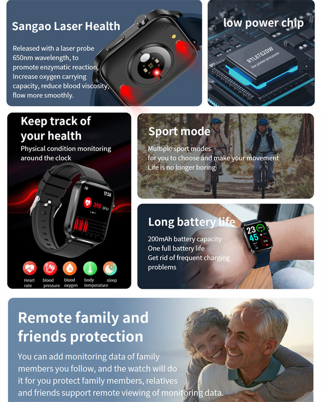 2023 Uus nutikell meeste hüpertensiooni laserravi hüperglükeemia hüperlipideemia südame löögisageduse tervislik monitor, naiste nutikell