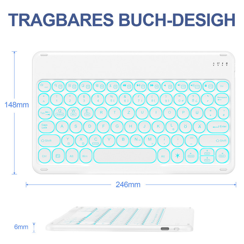 Tablet Bežična tipkovnica 7 LED pozadinsko osvjetljenje 10 inčna tipkovnica Punjive tipkovnice za IOS Windows Android tipkovnica ruski španjolski
