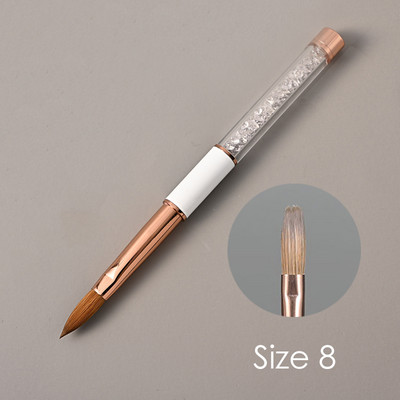 Kolinsky Sable Perie acrilice pentru unghii, sertizată cu gel UV, perie pentru constructor, cu mâner de cristal, pulbere lichidă, instrumente de desen pentru manichiură DIY