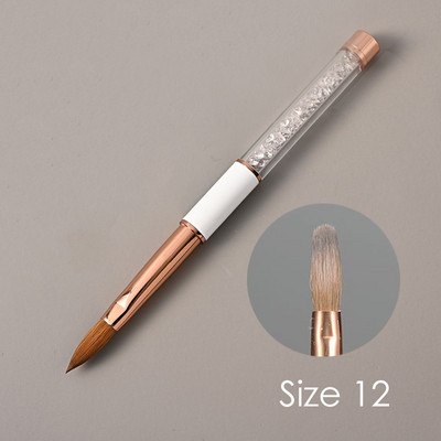 Kolinsky Sable Perie acrilice pentru unghii, sertizată cu gel UV, perie pentru constructor, cu mâner de cristal, pulbere lichidă, instrumente de desen pentru manichiură DIY