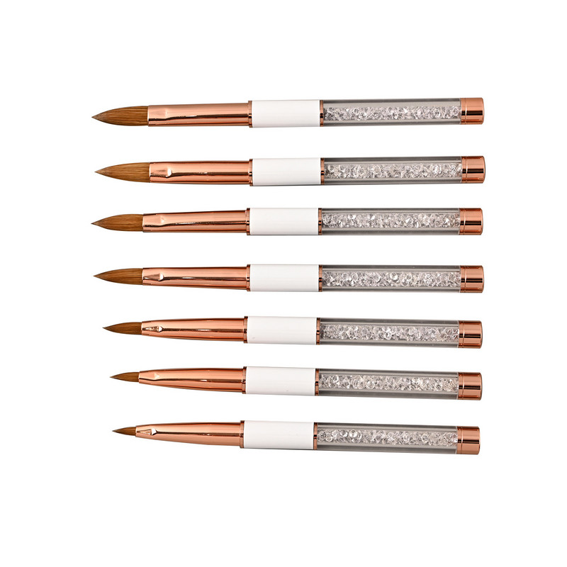 Kolinsky Sable Perie acrilice pentru unghii, sertizată cu gel UV, perie pentru constructor, cu mâner de cristal, pulbere lichidă, instrumente de desen pentru manichiură DIY
