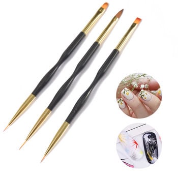 3Pcs Акрилни френски райета Nail Art Liner Brush Set 3D Tips Ултратънка химикалка за рисуване на линии Инструменти за рисуване с UV гел Четка за нокти