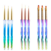 Set de 3 bucăți de perii de unghii de cristal cu gradient pentru desenul de linie grilă acrilic Nail Art Liner pentru pictură Pen DIY perii cu gel UV Instrumente de manichiură