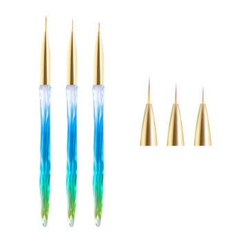 3Pcs Gradient Crystal Nail Brush Set for Drawing Line Grid Acrylic Nail Art Liner Painting Pen DIY UV Gel Brushs Инструменти за маникюр