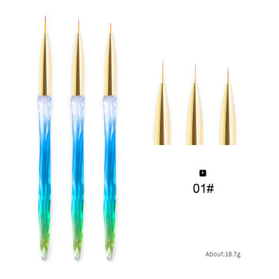 Set de 3 bucăți de perii de unghii de cristal cu gradient pentru desenul de linie grilă acrilic Nail Art Liner pentru pictură Pen DIY perii cu gel UV Instrumente de manichiură