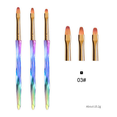 Set de 3 bucăți de perii de unghii de cristal cu gradient pentru desenul de linie grilă acrilic Nail Art Liner pentru pictură Pen DIY perii cu gel UV Instrumente de manichiură
