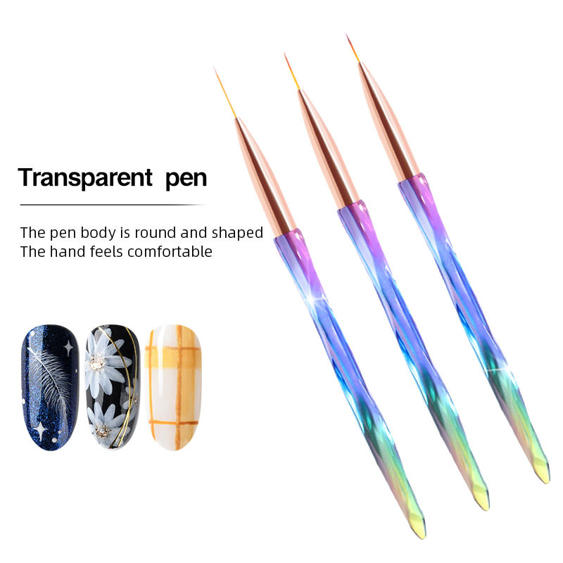 Set de 3 bucăți de perii de unghii de cristal cu gradient pentru desenul de linie grilă acrilic Nail Art Liner pentru pictură Pen DIY perii cu gel UV Instrumente de manichiură