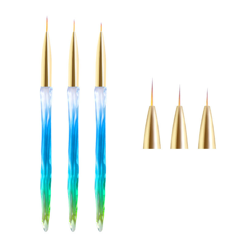 Set de 3 bucăți de perii de unghii de cristal cu gradient pentru desenul de linie grilă acrilic Nail Art Liner pentru pictură Pen DIY perii cu gel UV Instrumente de manichiură