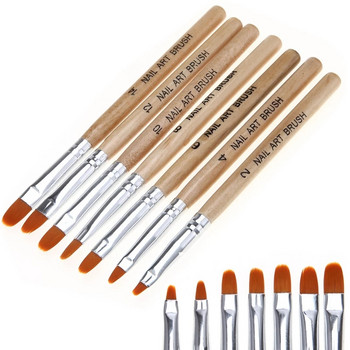 7Pcs Nail Art Brush Pens Акрилен UV гел Extension Builder Професионални дървени Nail Art Painting Четки за рисуване Инструменти за маникюр