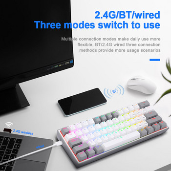 REDRAGON Fizz Pro K616 RGB USB Поддръжка Bluetooth безжична USB 2.4G 3 режима Механична игрална клавиатура Червен превключвател 61 клавиша Изчисление