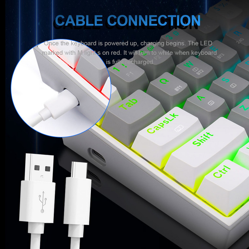 REDRAGON Fizz Pro K616 RGB USB podrška Bluetooth bežični USB 2.4G 3 načina Mehanička gaming tipkovnica Crveni prekidač 61 tipka Računanje