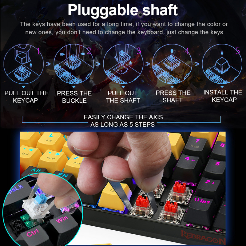 REDRAGON K688 RGB USB Mini Mechanical Gaming Πληκτρολόγιο Μπλε κόκκινο διακόπτη 78 πλήκτρων Ενσύρματο αποσπώμενο καλώδιο, φορητό για ταξίδια