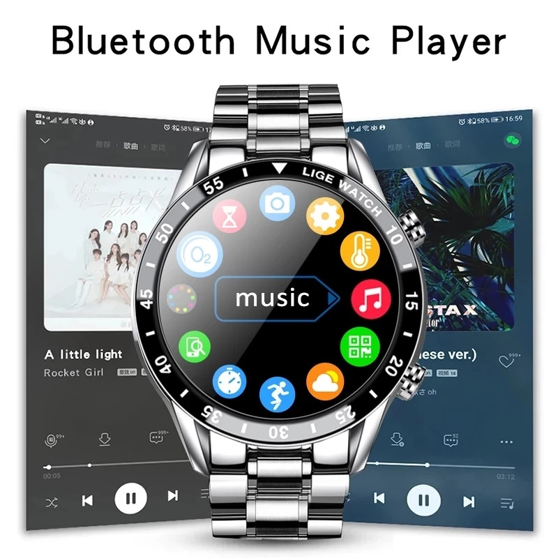 LIGE 2023 Teljes körben érintőképernyős acél pánt luxus Bluetooth hívás Férfi okosóra Vízálló Sport Activity fitness óra+doboz