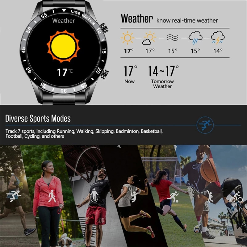 LIGE 2023 Teljes körben érintőképernyős acél pánt luxus Bluetooth hívás Férfi okosóra Vízálló Sport Activity fitness óra+doboz