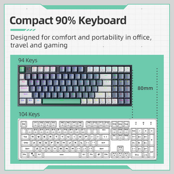 Механична клавиатура Machenike K500 Кабелна игрална клавиатура с възможност за гореща смяна на 94 клавиша с RGB подсветка за Mac Windows Desktop
