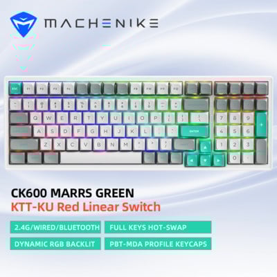 Machenike CK600 mehāniskā tastatūra 100 taustiņu karstās maiņas RGB trīsrežīmu CSA profila PBT tastatūras bezvadu tastatūra operētājsistēmai Mac/Windows