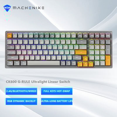 Machenike CK600 mehāniskā tastatūra 100 taustiņu karstās maiņas RGB trīsrežīmu CSA profila PBT tastatūras bezvadu tastatūra operētājsistēmai Mac/Windows