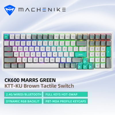 Machenike CK600 mehāniskā tastatūra 100 taustiņu karstās maiņas RGB trīsrežīmu CSA profila PBT tastatūras bezvadu tastatūra operētājsistēmai Mac/Windows