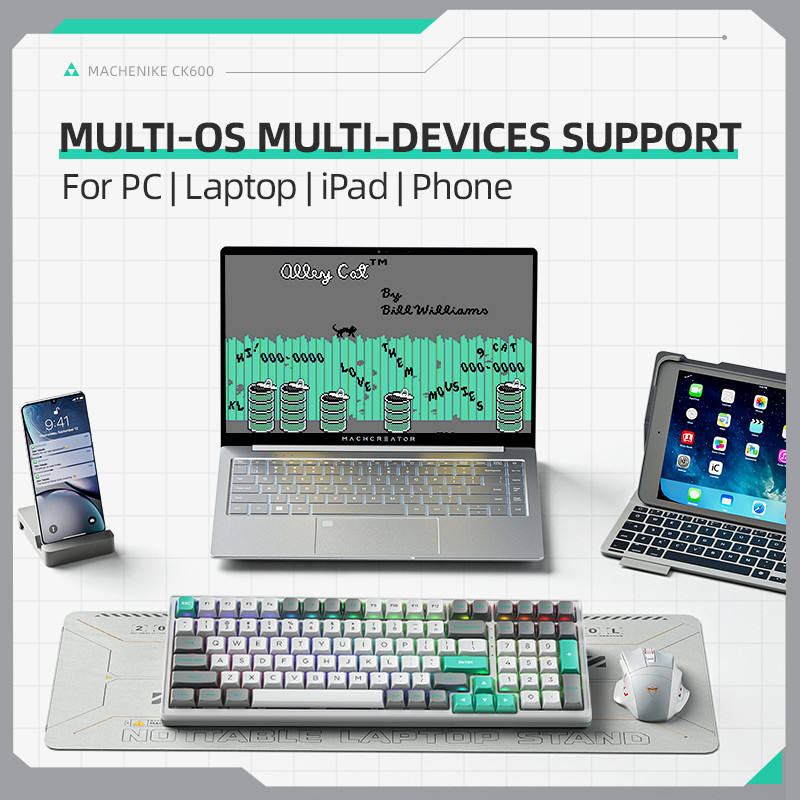 Machenike CK600 mehāniskā tastatūra 100 taustiņu karstās maiņas RGB trīsrežīmu CSA profila PBT tastatūras bezvadu tastatūra operētājsistēmai Mac/Windows