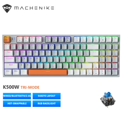 Machenike K500/W mehanička tipkovnica s mogućnošću vruće izmjene 94 tipke Žičana bežična igraća tipkovnica s RGB pozadinskim osvjetljenjem za Mac Windows