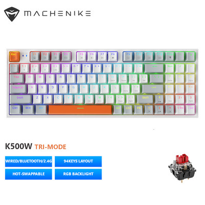 Machenike K500/W mehanička tipkovnica s mogućnošću vruće izmjene 94 tipke Žičana bežična igraća tipkovnica s RGB pozadinskim osvjetljenjem za Mac Windows
