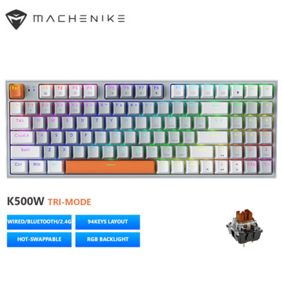 Machenike K500/W mehanička tipkovnica s mogućnošću vruće izmjene 94 tipke Žičana bežična igraća tipkovnica s RGB pozadinskim osvjetljenjem za Mac Windows