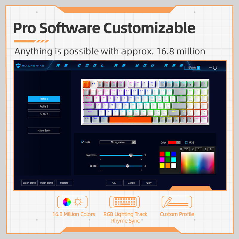 Machenike K500/W mechaninė klaviatūra, karštai keičiama 94 klavišų laidinė belaidė žaidimų klaviatūra su RGB foniniu apšvietimu, skirta Mac Windows