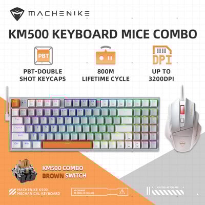 Machenike KM500 mehāniskā tastatūra spēļu pele Combo vadu karsti maināma RGB aizmugurgaismota spēļu tastatūra 3200DPI pele spēlētājiem