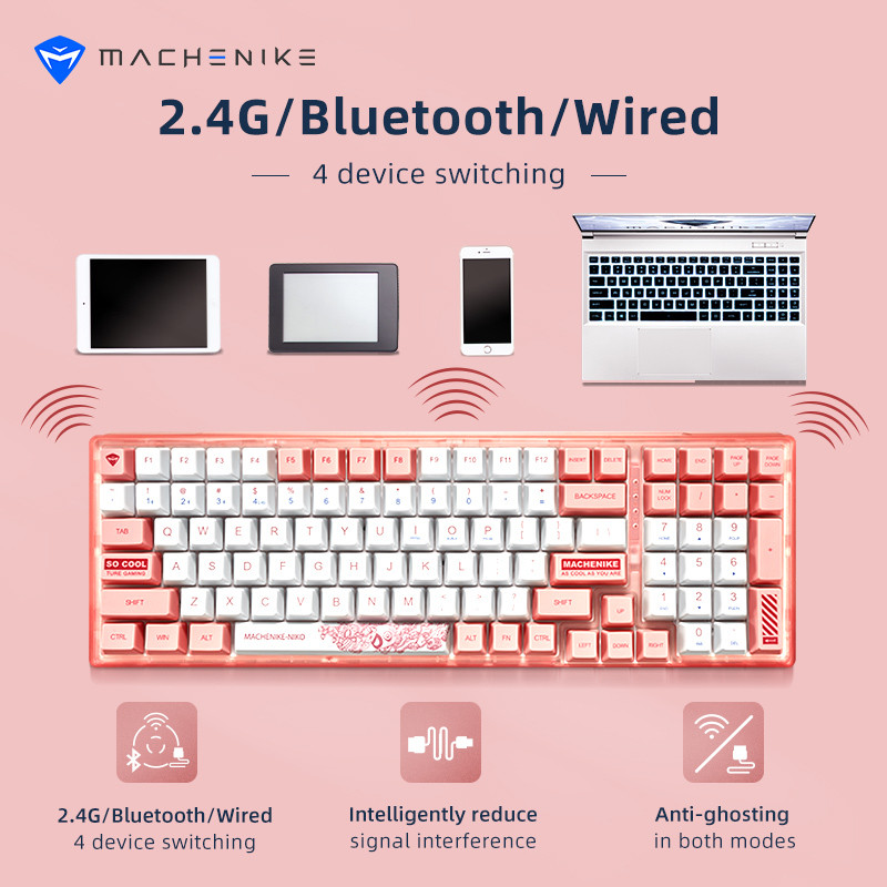 Machenike K600 Mehanička tipkovnica 100 tipki Gaming tipkovnica Hot Swappable Kailh BOX Switch RGB Bluetooth bežična tipkovnica