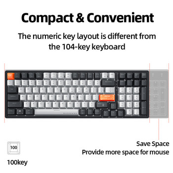 Безжична механична клавиатура Machenike K600 със 100 клавиша Bluetooth клавиатура за игри с кабелна клавиатура с подсветка за Mac Windows