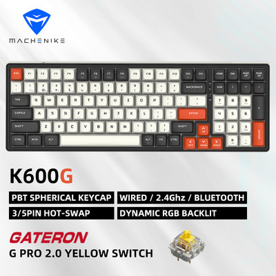 Machenike K600 vezeték nélküli mechanikus billentyűzet 100 billentyűs Bluetooth játék billentyűzet Vezetékes háttérvilágítású billentyűzet Mac Windows rendszerhez