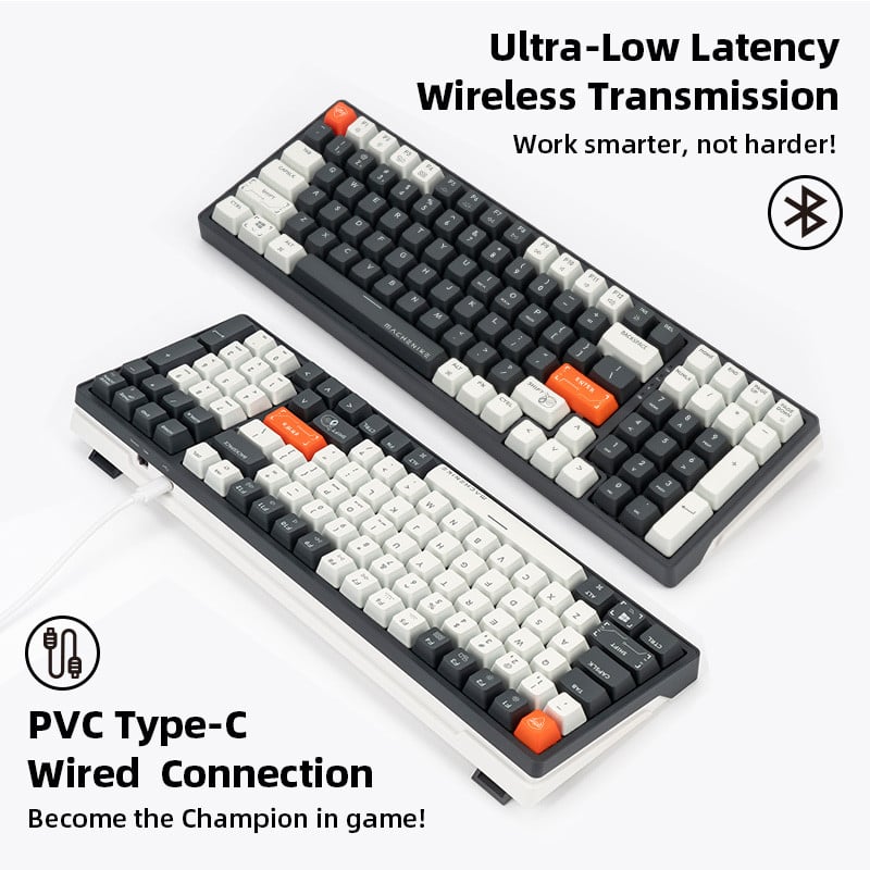 Machenike K600 vezeték nélküli mechanikus billentyűzet 100 billentyűs Bluetooth játék billentyűzet Vezetékes háttérvilágítású billentyűzet Mac Windows rendszerhez