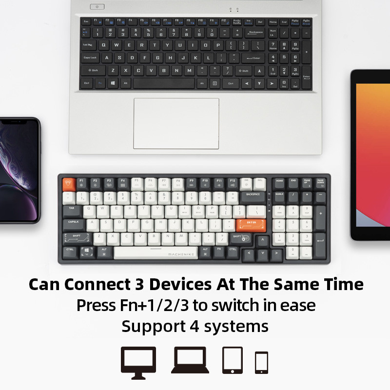 Machenike K600 vezeték nélküli mechanikus billentyűzet 100 billentyűs Bluetooth játék billentyűzet Vezetékes háttérvilágítású billentyűzet Mac Windows rendszerhez